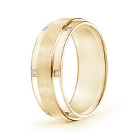 Lab-Grown Satin Finish Pave Set Men's Diamond Wedding Ring