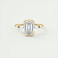 Emerald Half Bezel Three-Stone Engagement Ring