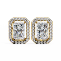 Gold Radiant Cut Halo Diamond Stud Earrings for Women | Luxury Bridal Earrings