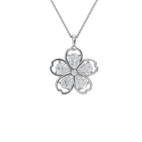 Five Petal Heart Flower Diamond Pendant Necklace in 925 Sterling Silver | Floral Diamond Jewelry
