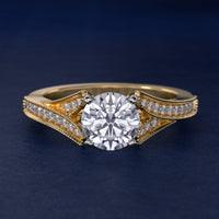 Milgrain and Pavé V-Shank Round Diamond Engagement Ring