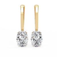 Oval Diamond Drop Earrings with Polished Gold Bar