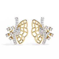 Elegant Butterfly Diamond Cluster Stud Earrings – Gold Openwork Design