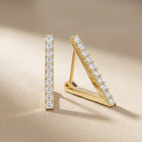 V-Line Pave Round Diamond Huggies Hoop Earrings