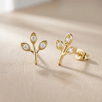 Whispering Leaf Round Diamond Earrings