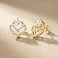 Chevron Edge Round Diamond Earrings