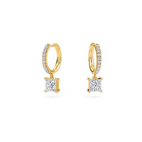 Princess-Cut Diamond Huggie Drop Earrings in Gold