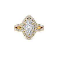 Marquise Cut Double Halo Diamond Engagement Ring | Solid Yellow Gold | Pavé Split Shank | Vintage Halo Ring