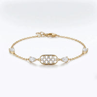 925 Sterling Silver Pear & Round Diamond Station Bracelet for Women – Pavé Center Design