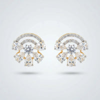 Premium Round & Pear Diamond Curved Stud Earrings in 925 Sterling Silver
