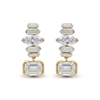 Emerald Cut & Marquise Diamond Statement Drop Earrings 925 Sterling Silver