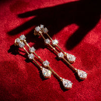 Pear & Round Diamond Double Drop Dangle Earrings in 925 Sterling Silver