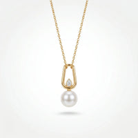 Pear Diamond & Freshwater Pearl Drop Pendant Necklace in 925 Sterling Silver