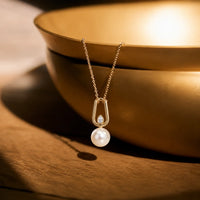 Pear Diamond & Freshwater Pearl Drop Pendant Necklace in 925 Sterling Silver
