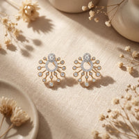 Pear Halo Diamond Sunburst Stud Earrings in 925 Sterling Silver | Elegant Statement Earrings