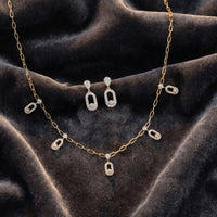 Diamond Paperclip Link Necklace and Earrings Set in 925 Sterling Silver for Women