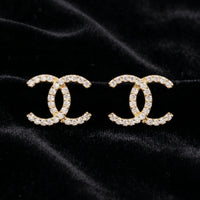 925 Sterling Silver CZ Double C Logo Earrings | Classic Designer-Inspired Stud Earrings