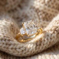 925 Sterling Silver Three Stone Radiant Cut Engagement Ring | Cushion & Trapezoid Diamond Statement Ring