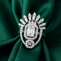 Royal Emerald Cut Halo Statement Ring in 925 Sterling Silver | Vintage Crown Cocktail Ring