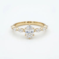 Oval Solitaire Diamond Ring with Marquise Side Stones for Women 925 Sterling Silver