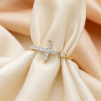 Elegant Cross Diamond Open Ring in 925 Sterling Silver | Minimalist Faith Promise Ring | Everyday Stackable Jewelry