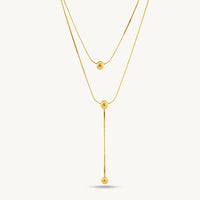 Double Layer Lariat Ball Drop Necklace in 10K / 14K / 22K Yellow Gold