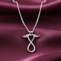 Angel Wing Infinity Heart Pendant Necklace in Sterling Silver