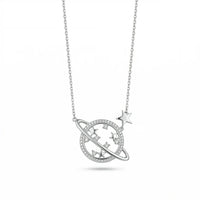 Celestial Planet Saturn Star Necklace in 925 Sterling Silver