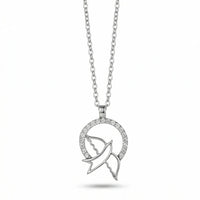 Flying Bird Circle Pendant Necklace in Sterling Silver