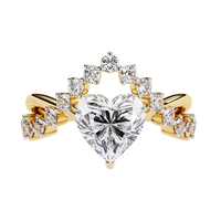 Heart Cut Diamond Halo Gold Engagement Ring with Floral Side Accent | Romantic Bridal Promise Ring