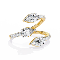 Triple Pear Diamond Bypass Wrap Ring in Solid Gold | Open Spiral Diamond Statement Ring
