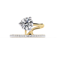 Round Brilliant Diamond Floating Halo Gold Ring – Elegant Pavé Band Engagement Ring
