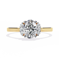 Oval Cut Diamond Three-Stone Gold Ring – Side Diamond Halo Engagement Ring