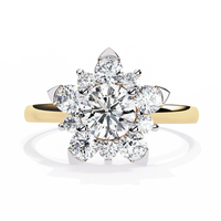 Round Brilliant Diamond Floral Halo Gold Ring – Elegant Flower Cluster Engagement Ring