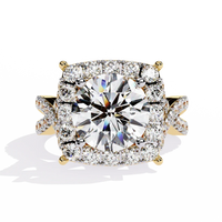 Round Brilliant Diamond Cushion Halo Gold Ring – Luxury Pavé Statement Engagement Ring