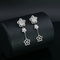 Triple Flower Cascade Drop Earrings in 925 Sterling Silver