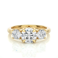 Round Brilliant Three Stone Diamond Engagement Ring | Solid Yellow Gold | Classic Trilogy Ring | Timeless Diamond Ring | Gift for Her