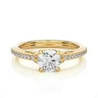 Round Brilliant Diamond Solitaire Engagement Ring with Pavé Band in Yellow Gold