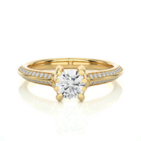 Round Solitaire Diamond Split Shank Gold Engagement Ring with Pavé Diamond Band
