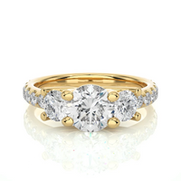 Three Stone Round Diamond Engagement Ring with Pavé Band in Solid Yellow Gold