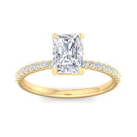 Radiant Cut Diamond Solitaire Engagement Ring with Pavé Band in Yellow Gold