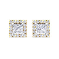 Princess-Cut Diamond Halo Stud Earrings in Gold
