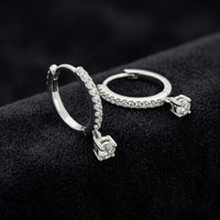 Classic Diamond Drop Hoop Earrings in 925 Sterling Silver