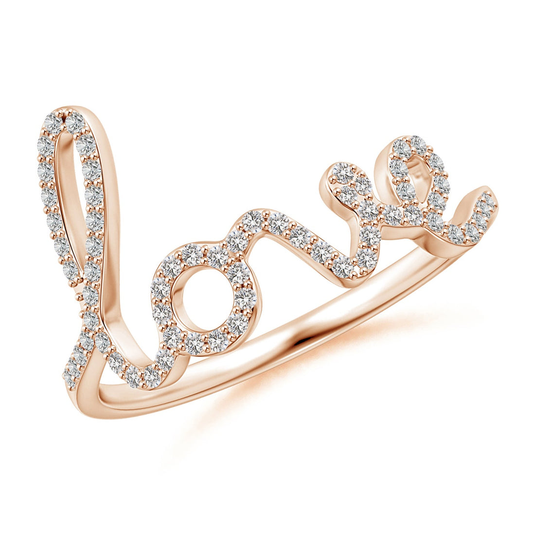 Prong-Set Round Diamond Cursive “Love” Ring