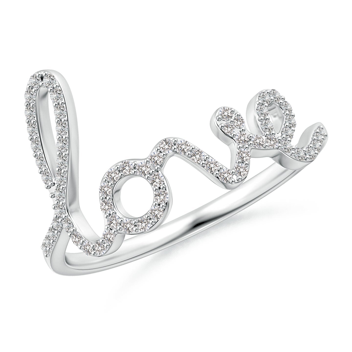 Prong-Set Round Diamond Cursive “Love” Ring