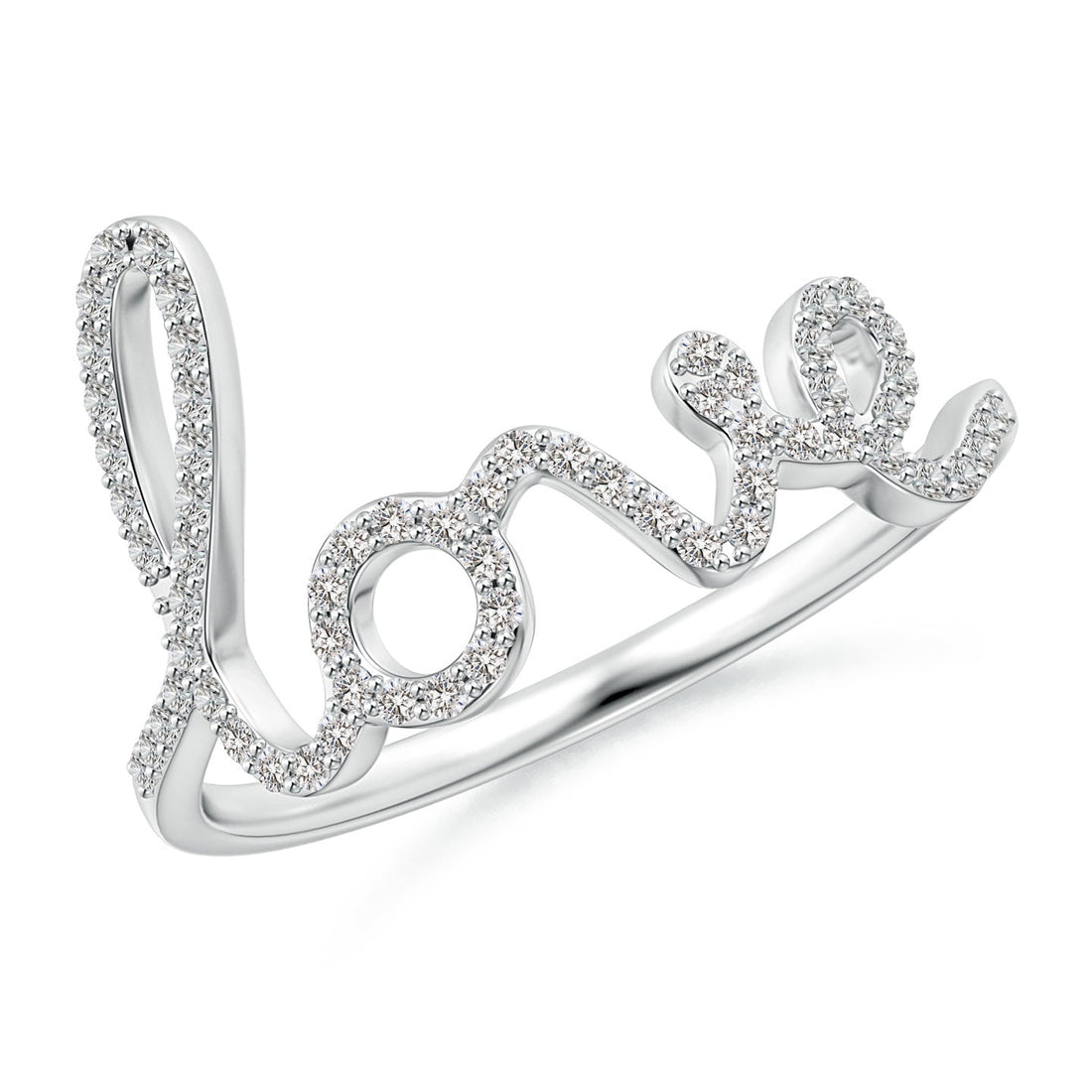 Prong-Set Round Diamond Cursive “Love” Ring