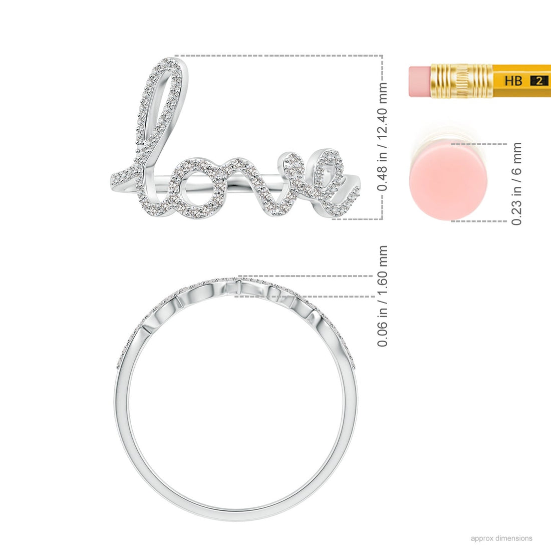 Prong-Set Round Diamond Cursive “Love” Ring