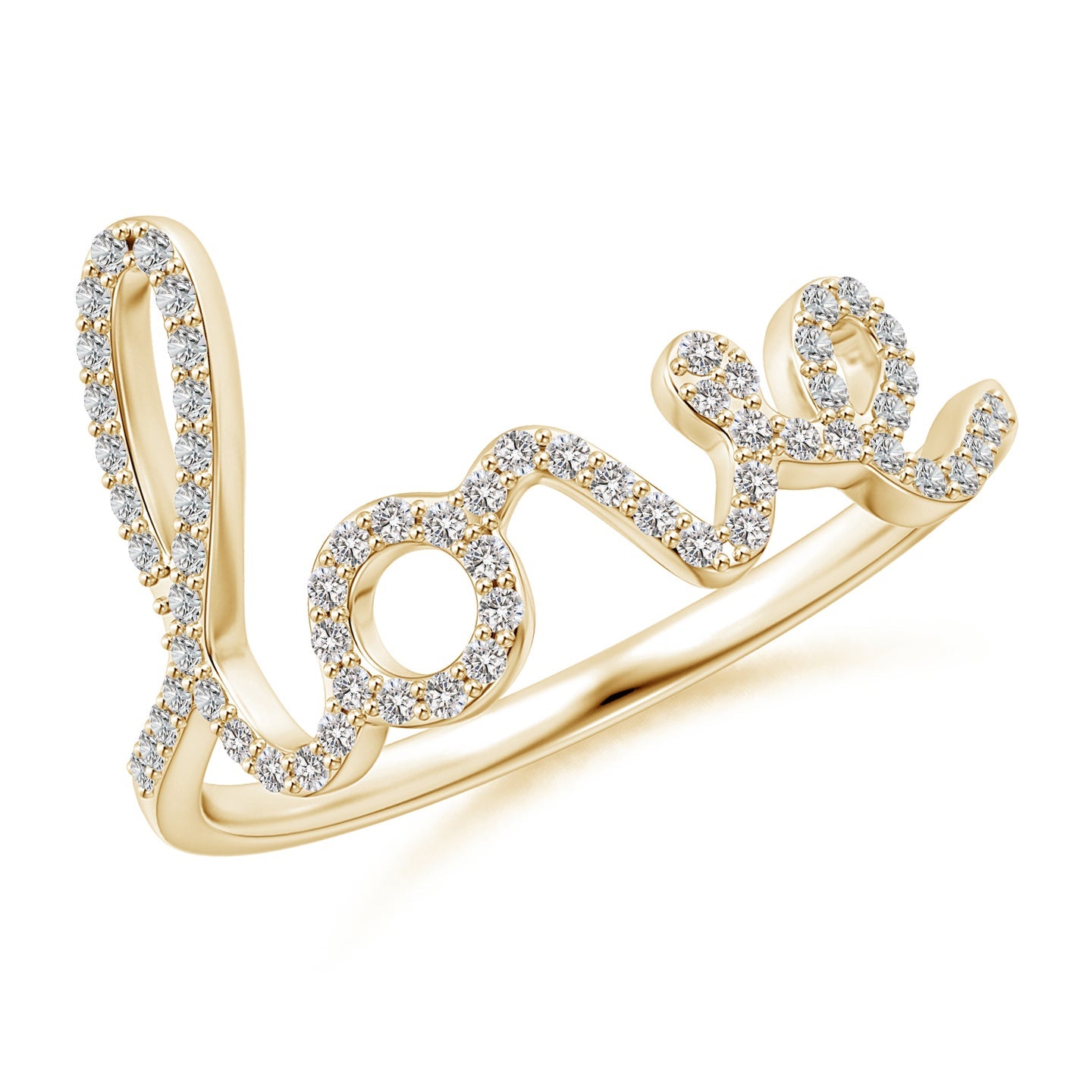 Prong-Set Round Diamond Cursive “Love” Ring