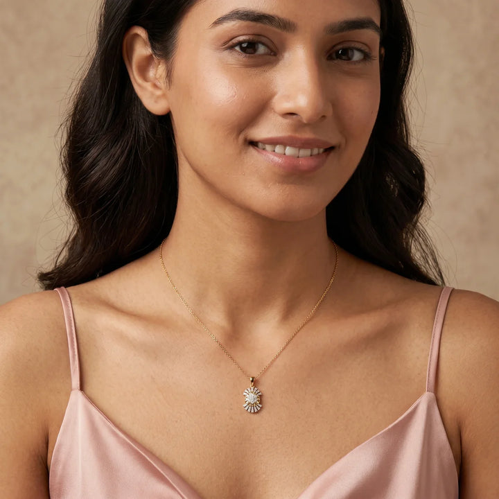 925 Sterling Silver Floral Halo Diamond Pendant Necklace | Elegant Round Cluster Flower Pendant