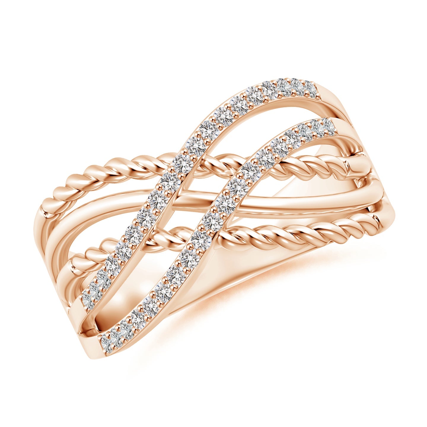 Entwined Rope &amp; Pavé Diamond Multi-Band Crossover Ring